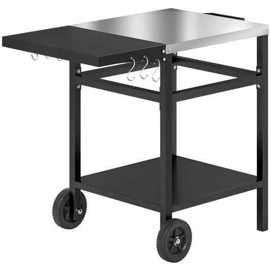 Outdoor Grill Cart With Stainless Steel Top, Foldable Side Table, Black Outdoor Grill Carts Black, Silver Tone at Gallery Canada