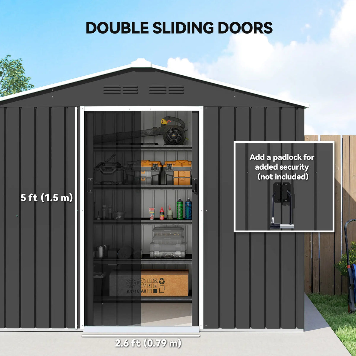 8 x 6 ft Metal Outdoor Storage Shed, Dark Grey Sheds at Gallery Canada