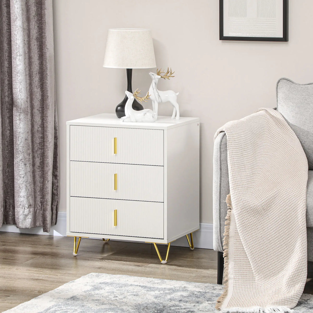 3-Drawer Storage Cabinet, Metal Legs, 19.7"x15.7"x24.8", White Storage Cabinets at Gallery Canada