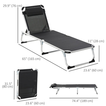 Folding Lounge Chair, Adjustable Backrest, Aluminum Frame, Black Lounger Chairs at Gallery Canada