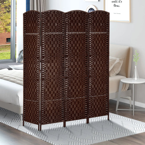6ft Folding Room Divider, 4 Panel Wooden Frame, Brown