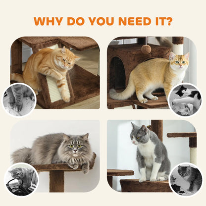 63" Cat Tree, Multi-Level Tower With Scratching Posts, Light Brown Multi-Level Cat Towers at Gallery Canada
