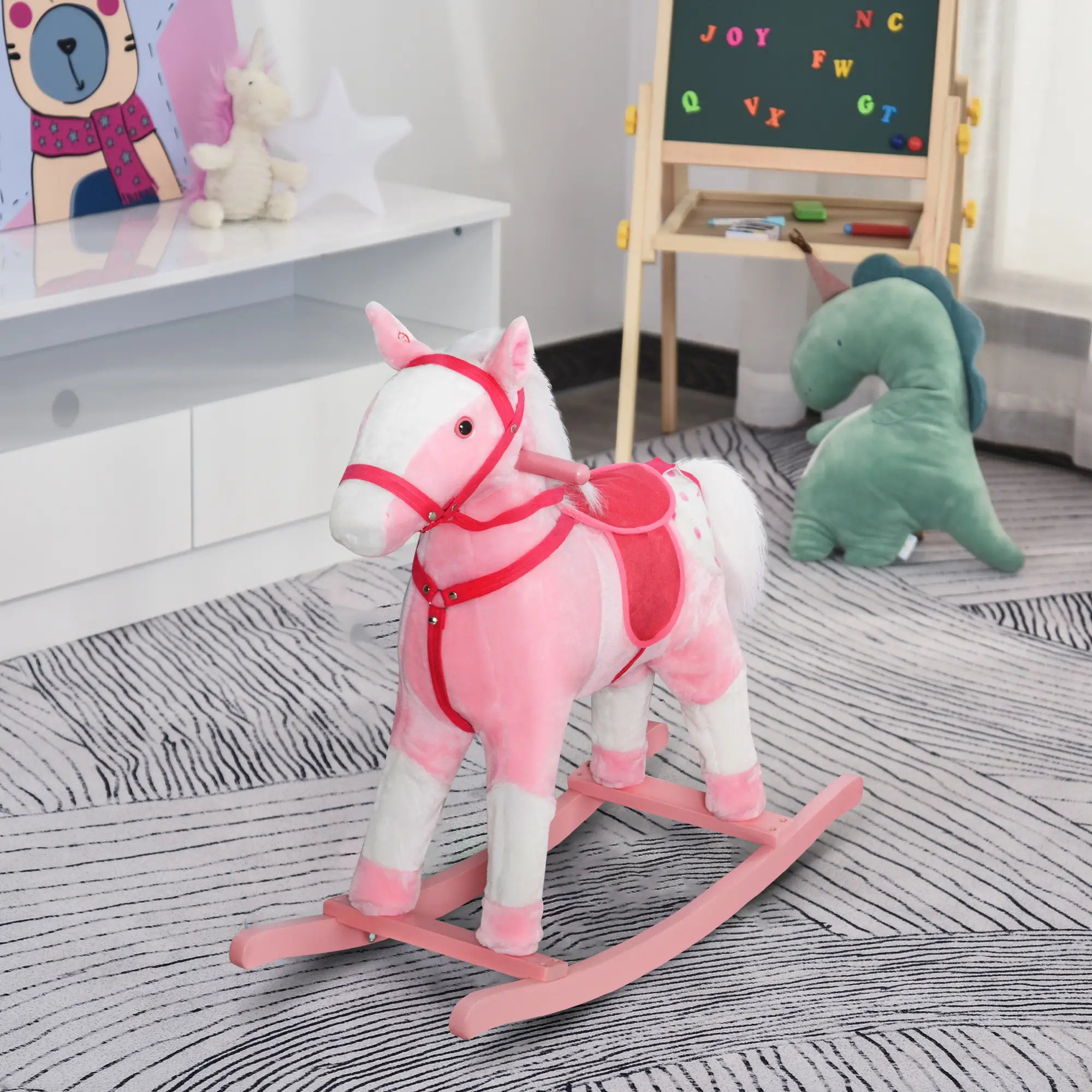 Plush Rocking Horse, Realistic Sound, Kid Ride-On Toy, Light Pink Rocking Horses at Gallery Canada