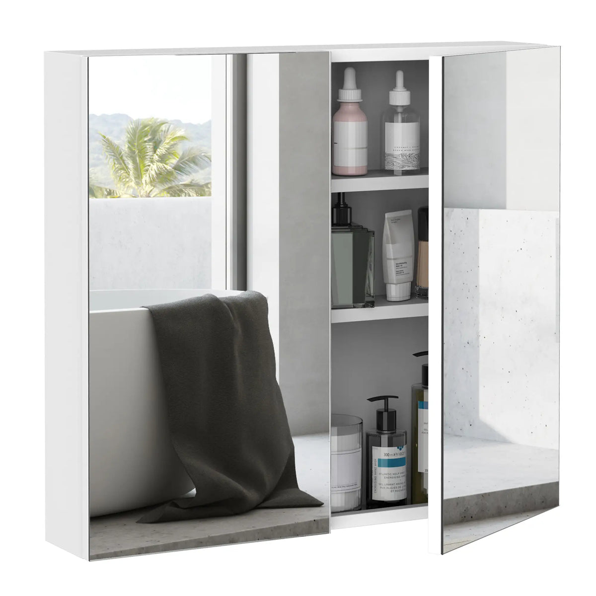 Wall Mounted Mirror Cabinet, Bathroom Medicine, 2 Doors, 3-Tier Shelving, White Mirror Medicine Cabinets White at Gallery Canada