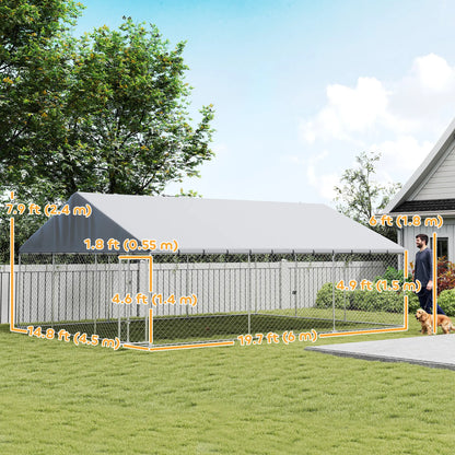 Galvanized Steel Dog Kennel With Roof, 19.7' x 14.8' x 7.9' Dog Kennels at Gallery Canada