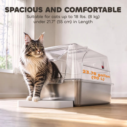 XL Stainless Steel Enclosed Cat Litter Box, Lid, Scoop, Step, Grey Cat Litter Box Enclosures at Gallery Canada