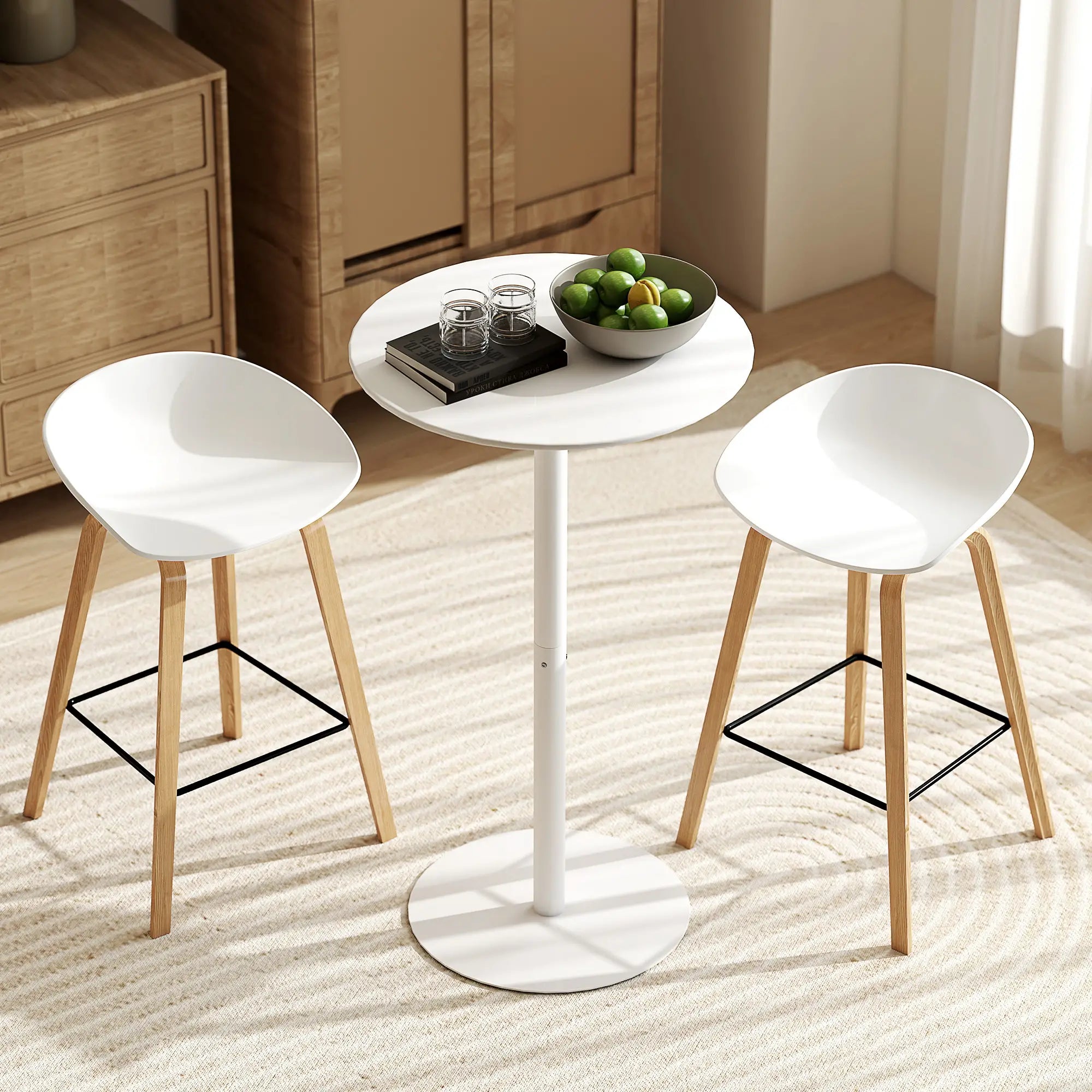 Round Bar Table for 2, Steel Frame, Easy Assembly, White Bar Tables at Gallery Canada