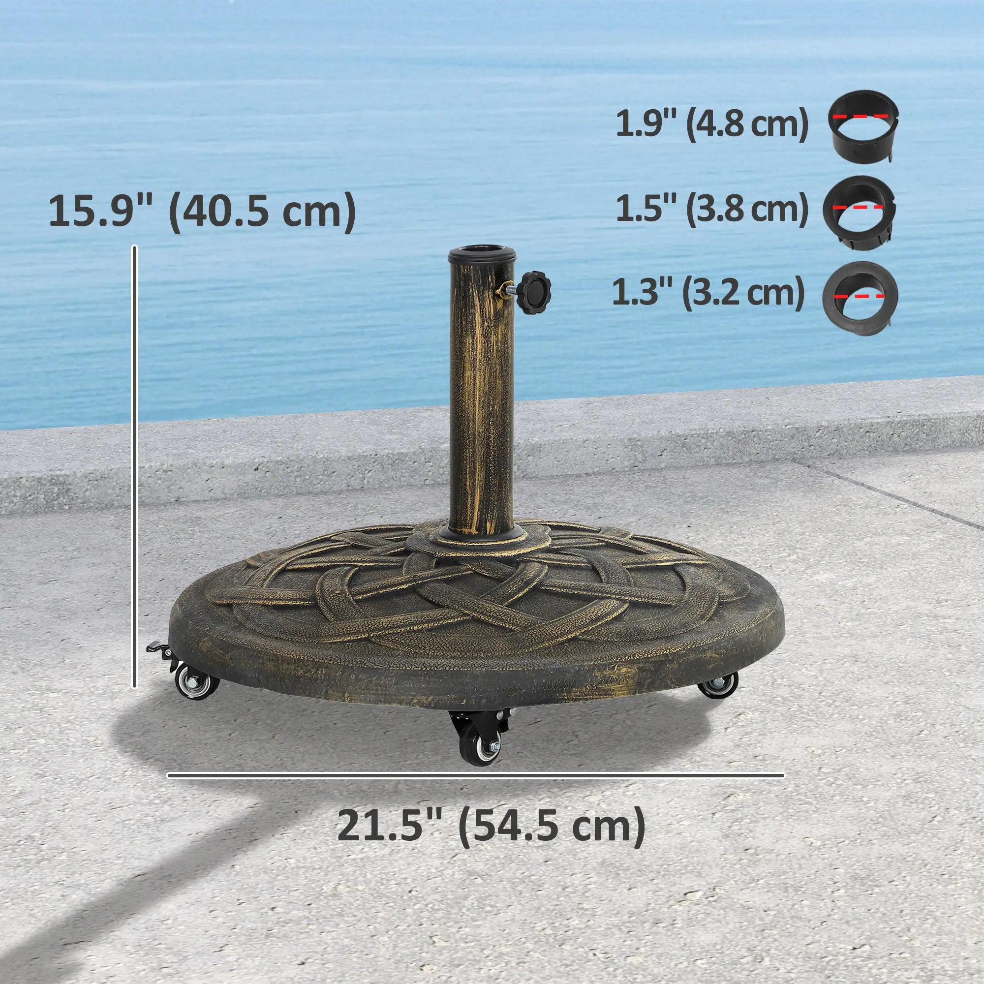 Round Patio Umbrella Base With Wheels, 44 Lbs Resin Stand, 1.3