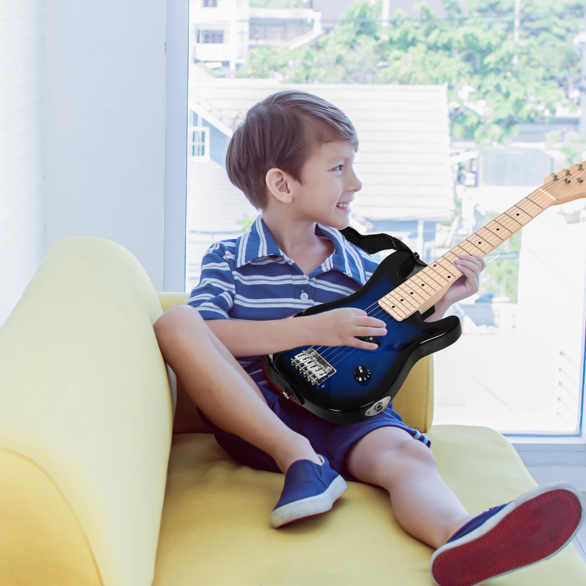 30 Inch Kids Electric Guitar, 3/4 Size, Starter Kit, Blue/Black Electronic Musical Pianos at Gallery Canada