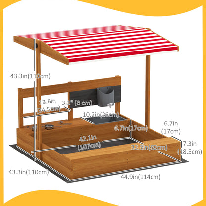 Kids Sandbox with Cover, Wooden Sand Box with Seat, Storage, 3-7 Years, Red Sandboxes & Accessories at Gallery Canada