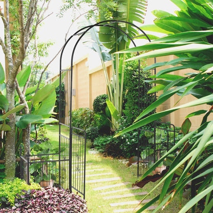 7.2FT Metal Garden Arbor, Double Doors, 2 Side Baskets, Black Garden Arches at Gallery Canada