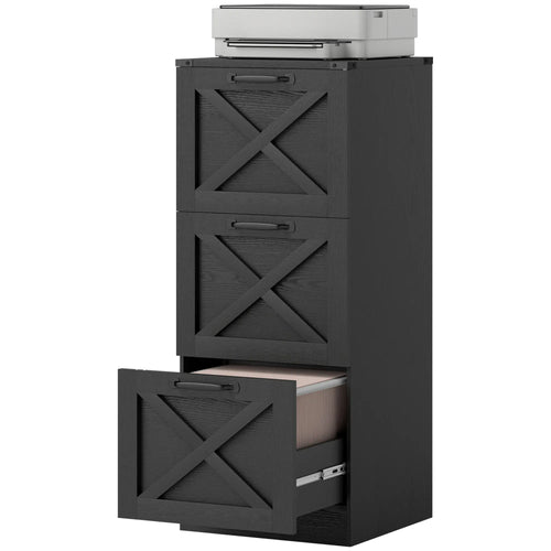 3 Drawer File Cabinet, Vertical Farmhouse, Letter/A4 Size, Black
