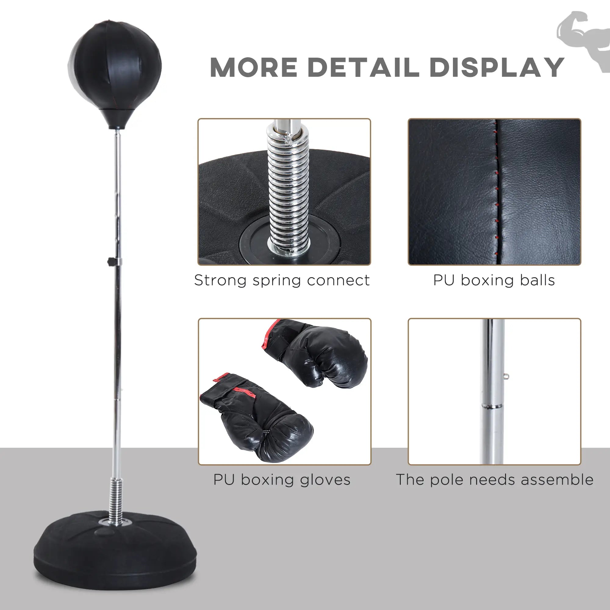 Freestanding Boxing Bag, Adjustable 49.6-56.7in, Black Punching Bag Stands at Gallery Canada