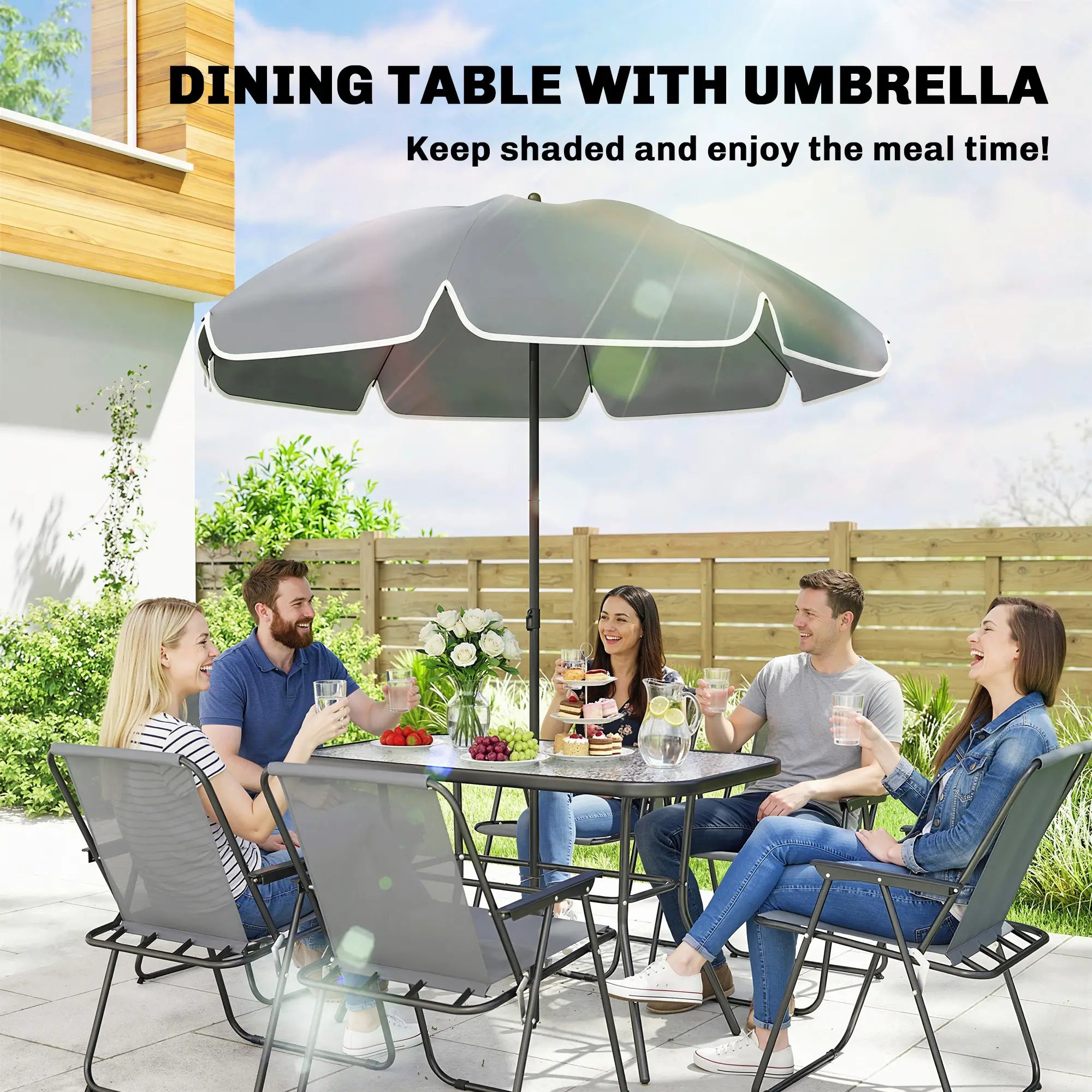 8 Piece Patio Table And Chairs Set, Tempered Glass Tabletop, Grey Outdoor Dining Sets at Gallery Canada