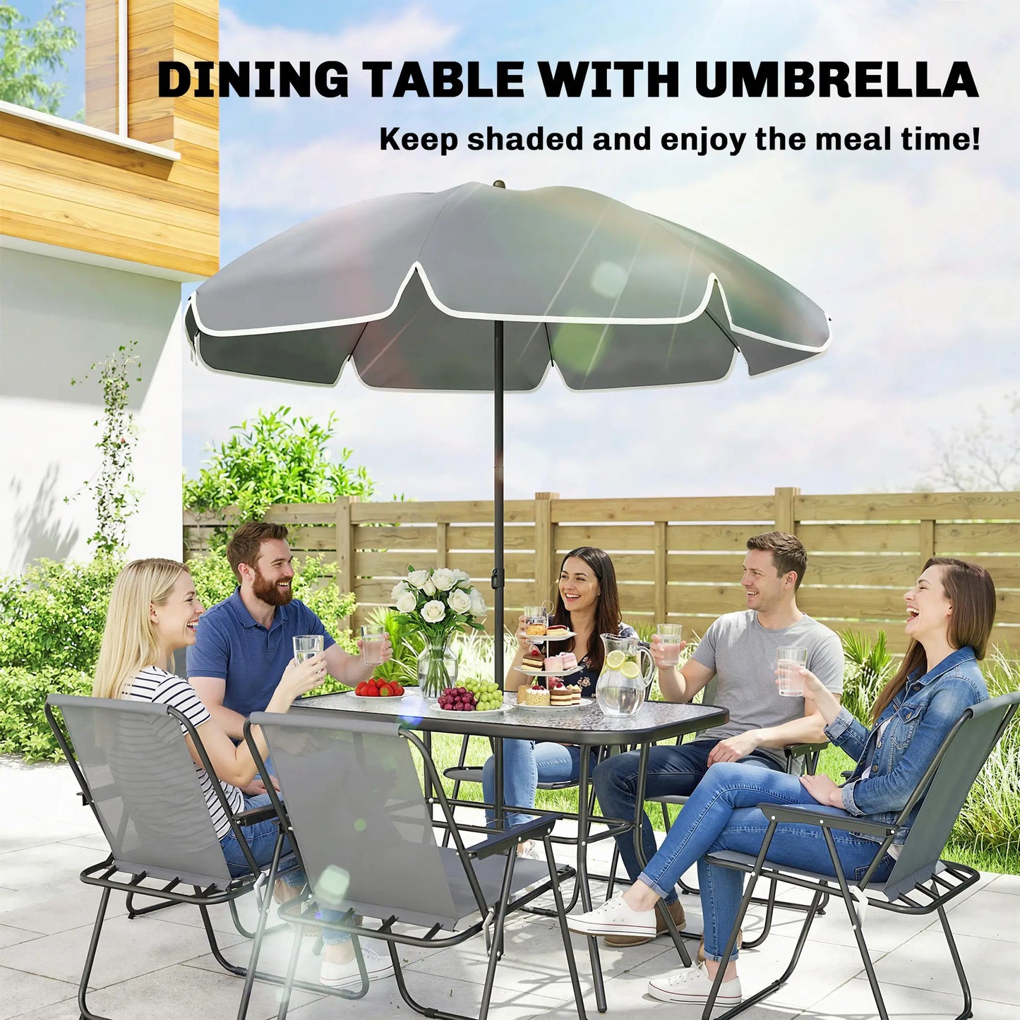 8 Piece Patio Table And Chairs Set, Tempered Glass Tabletop, Grey Outdoor Dining Sets at Gallery Canada
