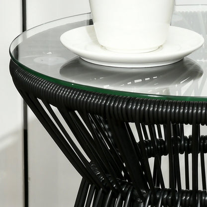 Round Rattan End Table, Hollow Drum Design, Glass Top, Black Patio Side Tables at Gallery Canada