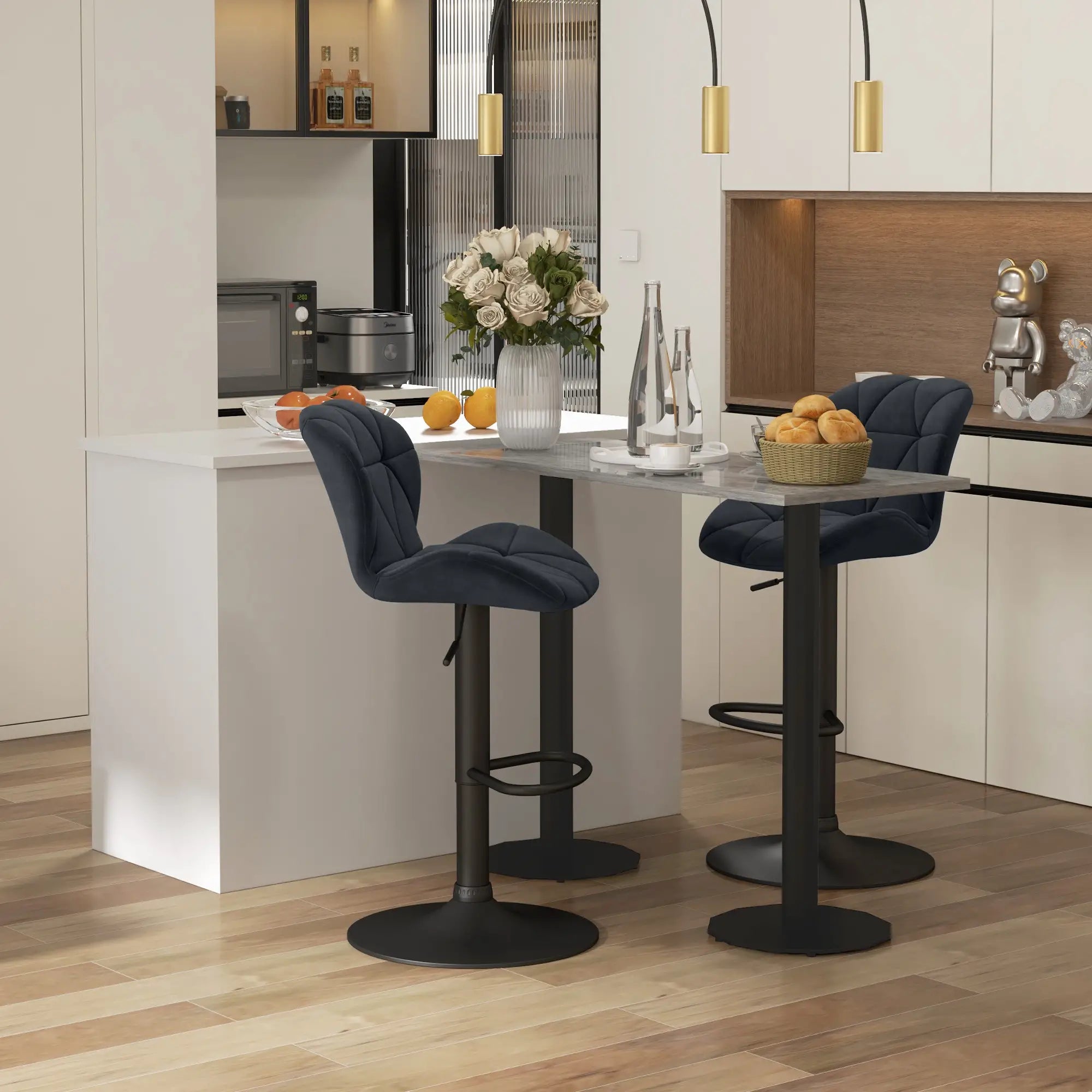 Adjustable Height Fabric Bar Stool Set of 2, Swivel Seat, Black Bar Stools at Gallery Canada