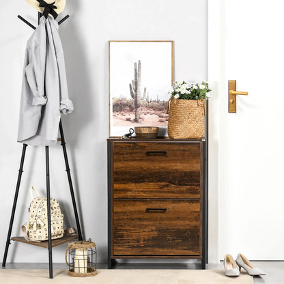 Shoe Cabinet, 2 Flip Doors, 2 Drawers, Divider, Holds 12 Pairs, Rustic Brown Shoe Storage Cabinets & Racks at Gallery Canada