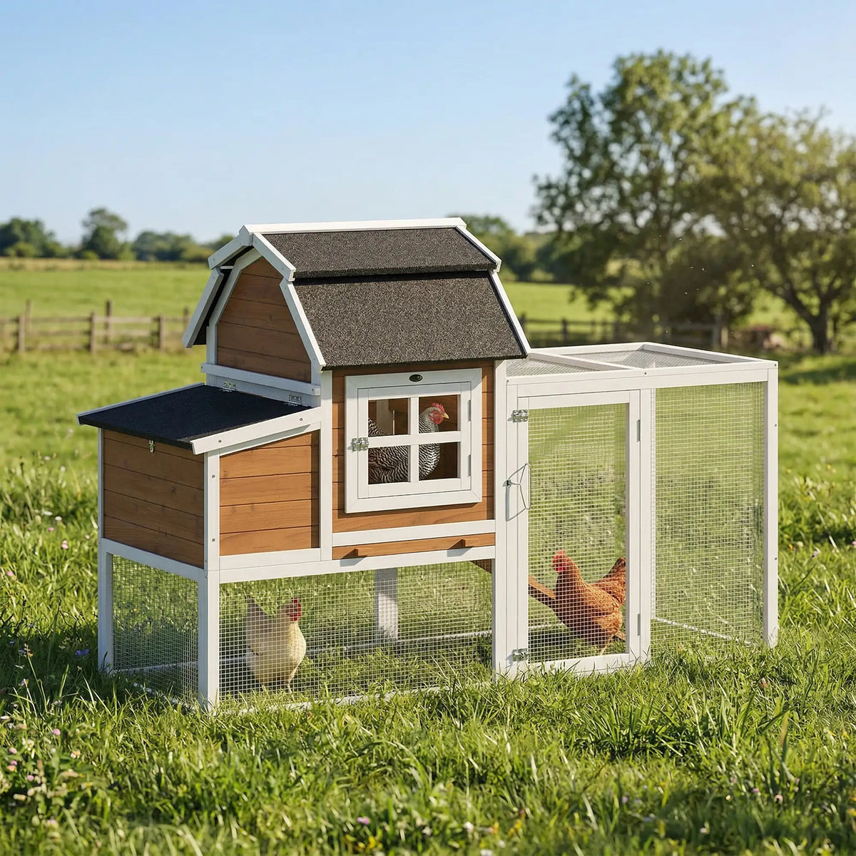 71" Chicken Coop For 3 Chickens, Wooden Hen House With Run, Removable Tray Chicken Coops at Gallery Canada