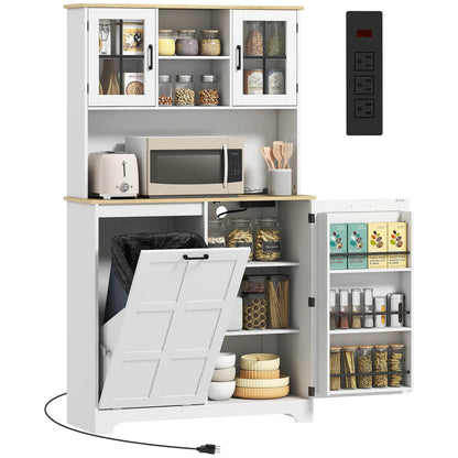 Kitchen Pantry Cabinet, 7 Gallon Trash Can, Adjustable Shelves, White Kitchen Pantry Cabinets at Gallery Canada