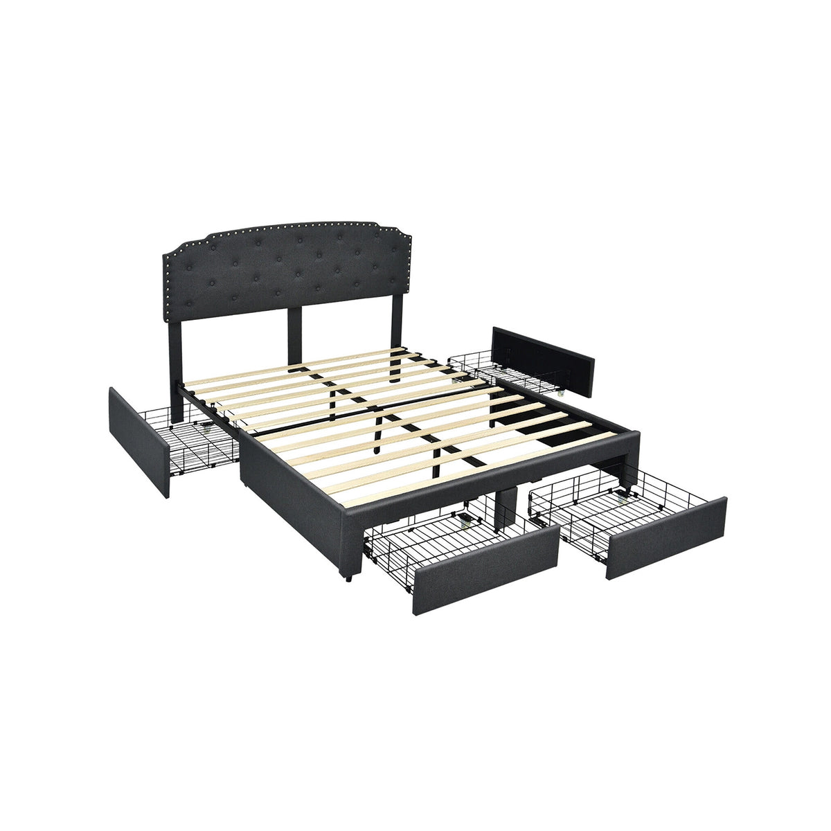 Queen Platform Bed Frame, Adjustable Headboard, 4 Storage Drawers, Gray Simple Bed Frame Gray at Gallery Canada