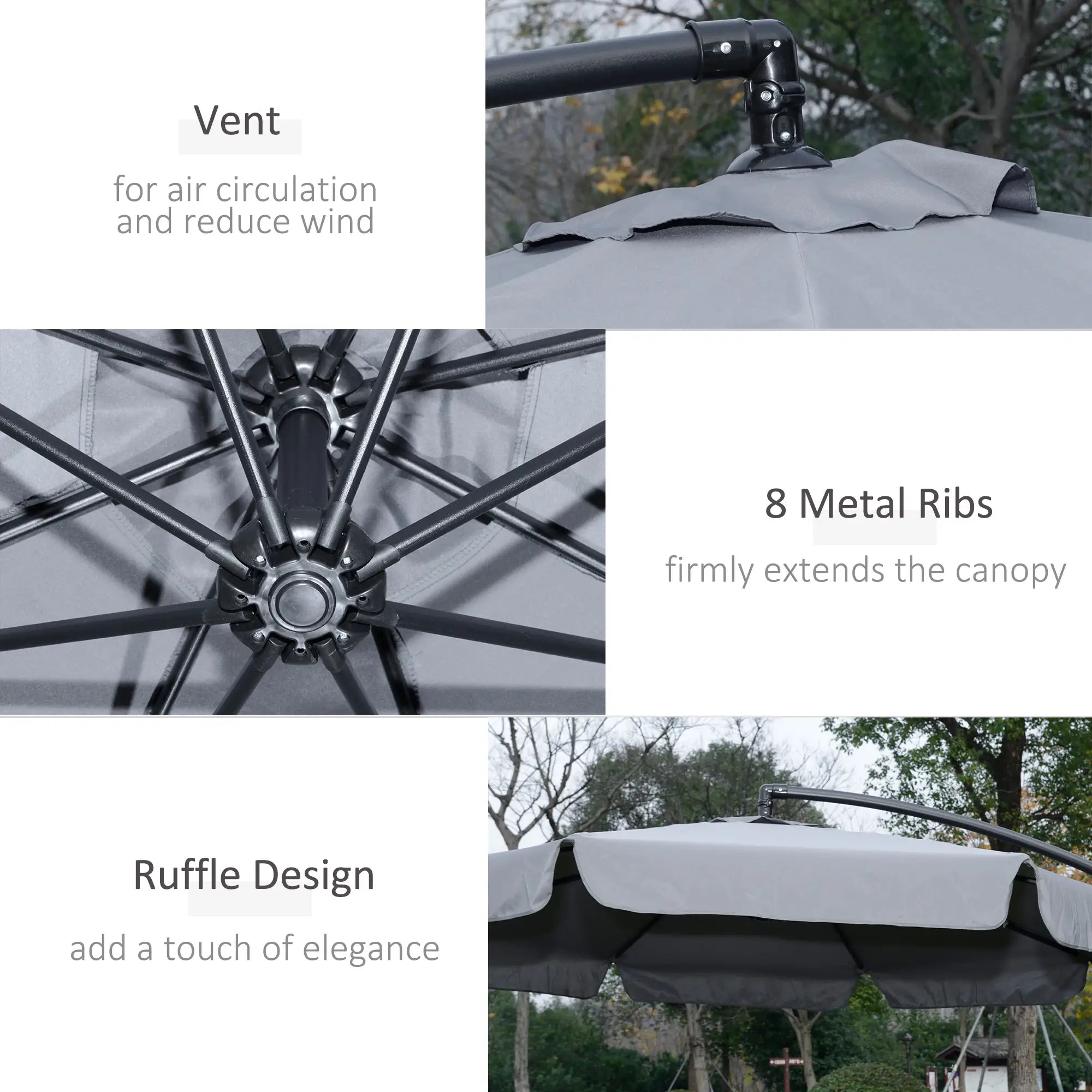 9FT Offset Hanging Patio Umbrella, Easy Tilt, Cross Base, 8 Ribs, Dark Grey Cantilever Umbrellas at Gallery Canada