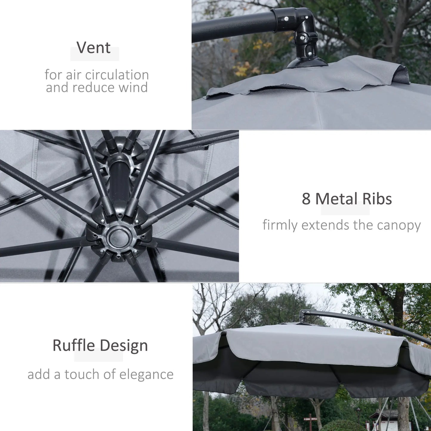 9FT Offset Hanging Patio Umbrella, Easy Tilt, Cross Base, 8 Ribs, Dark Grey Cantilever Umbrellas at Gallery Canada