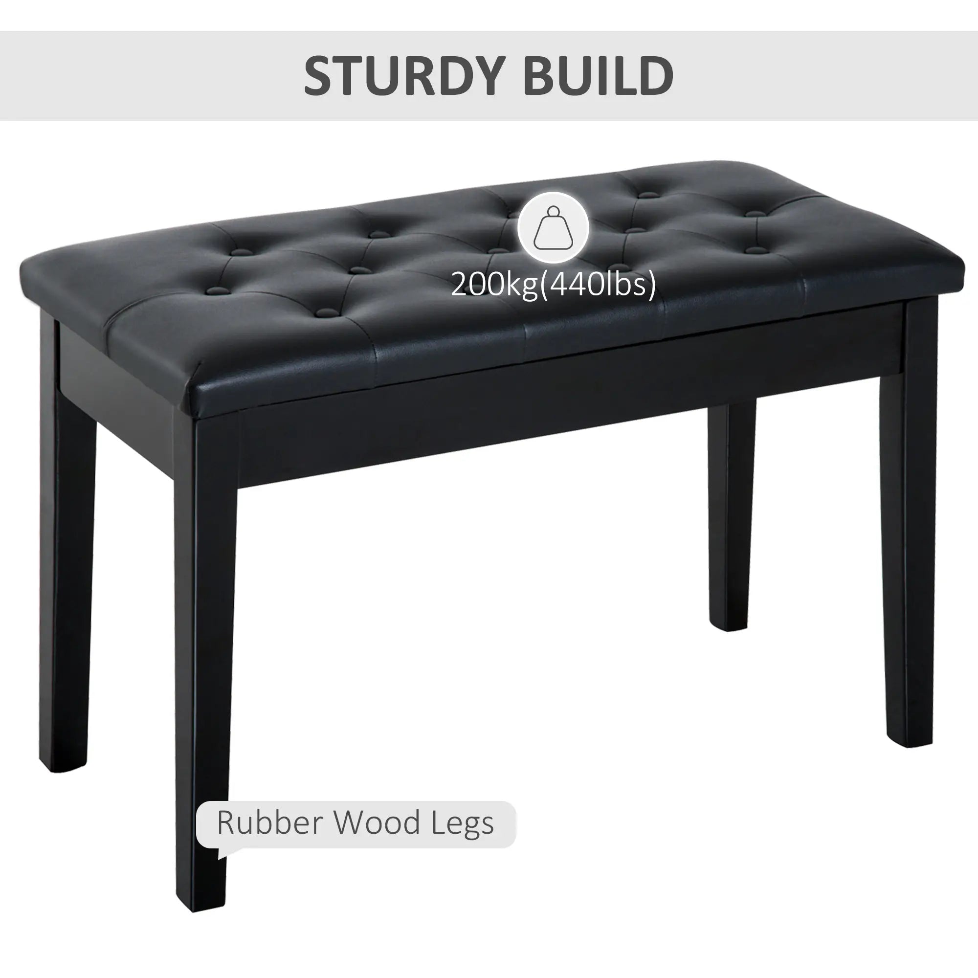 Padded Piano Bench With Storage, Faux Leather, Wood Legs, Black Piano Benches at Gallery Canada