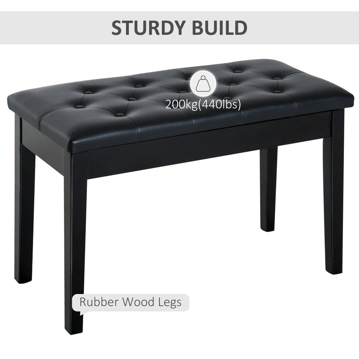Padded Piano Bench With Storage, Faux Leather, Wood Legs, Black Piano Benches at Gallery Canada