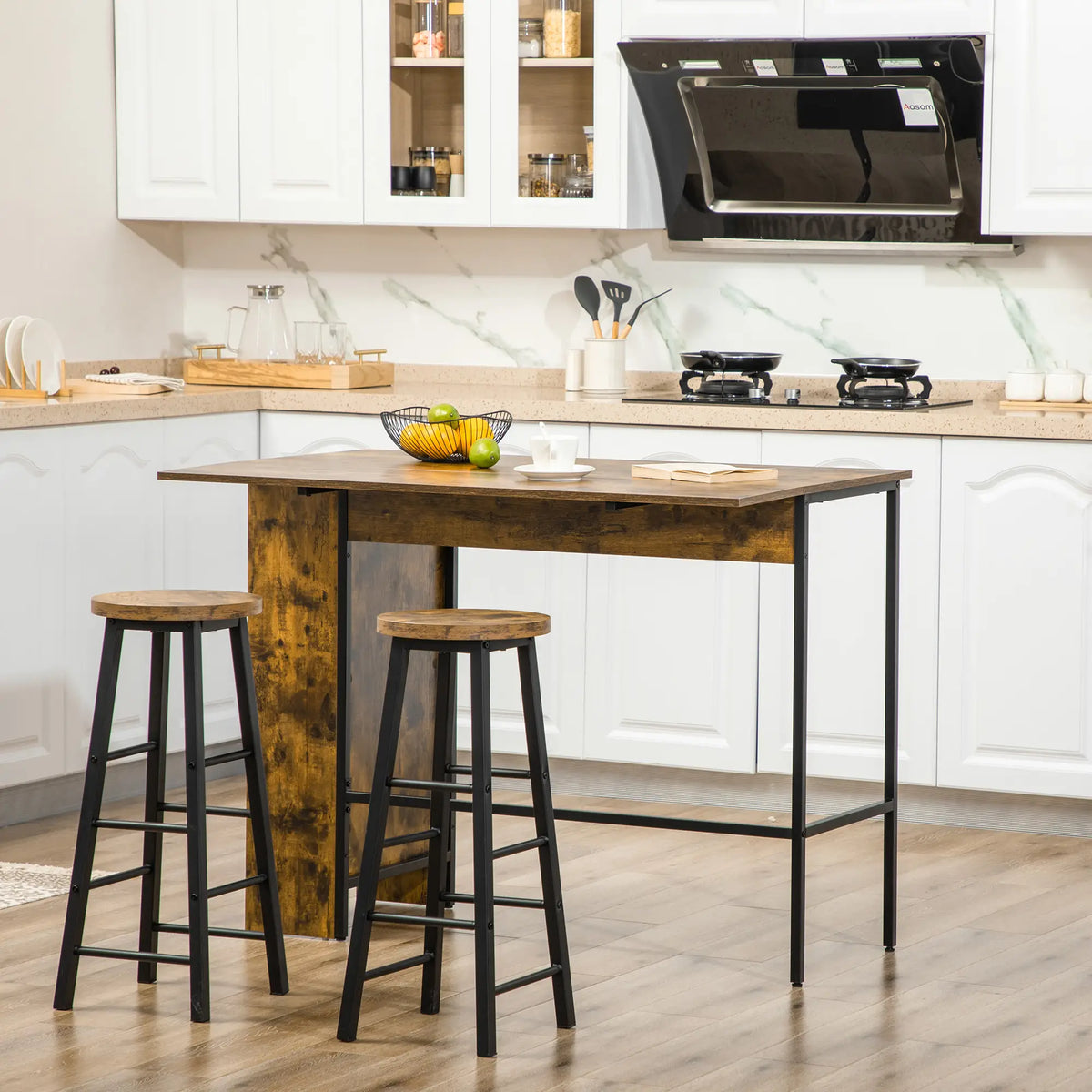 Counter Height Table, Drop Leaf, Extendable, Adjustable Shelf, Rustic Brown, Brown Bar Sets at Gallery Canada