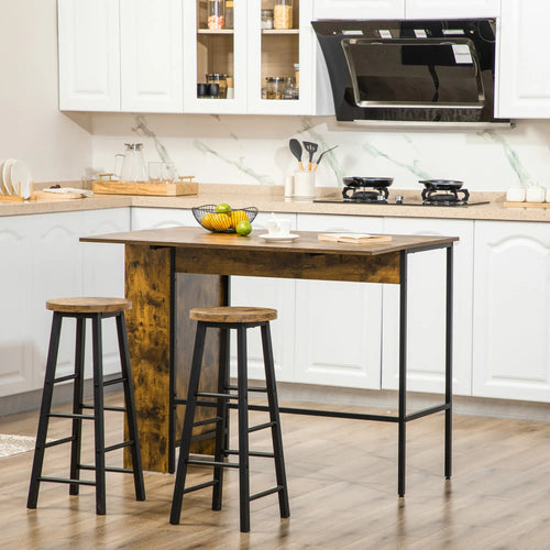 Counter Height Table, Drop Leaf, Extendable, Adjustable Shelf, Rustic Brown, Brown