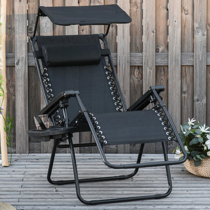 Zero Gravity Reclining Lounger Chair, Canopy Shade, Side Tray, Cupholder, Black Lounger Chairs at Gallery Canada