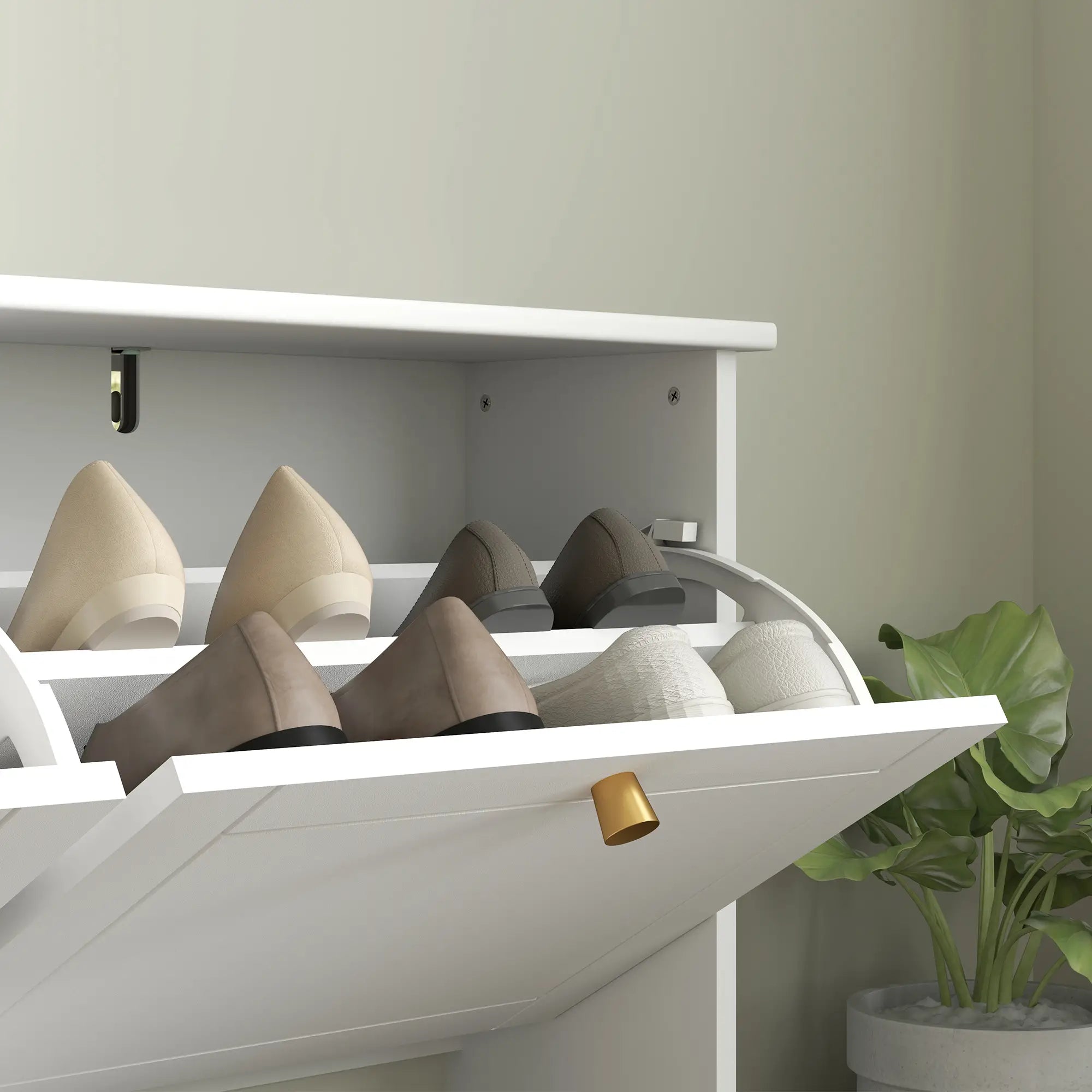 Modern Shoe Storage Cabinet, 4 Flip Drawers, Adjustable Shelves, White Shoe Storage Cabinets & Racks at Gallery Canada