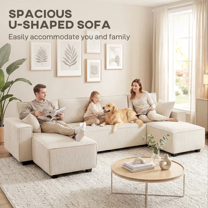 Modular U Shaped Sectional Sofa, Double Chaises, Spring Cushions, Beige
