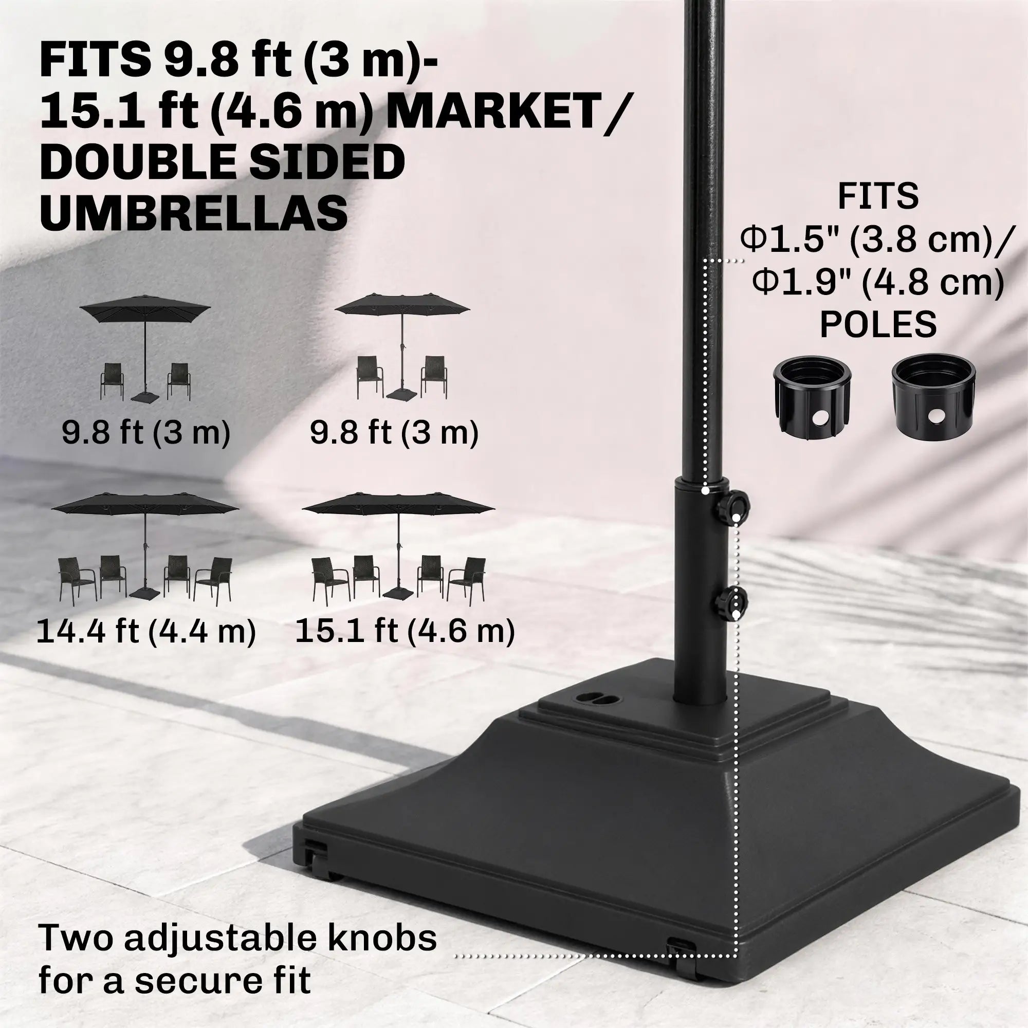 Square Umbrella Base With Wheels, 99 Lbs Water Or 132 Lbs Sand Filled, Black Umbrella Bases at Gallery Canada