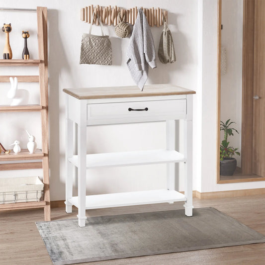 Modern Console Table with Drawer, 2 Shelves, White Console Tables White, Natural Wood at Gallery Canada