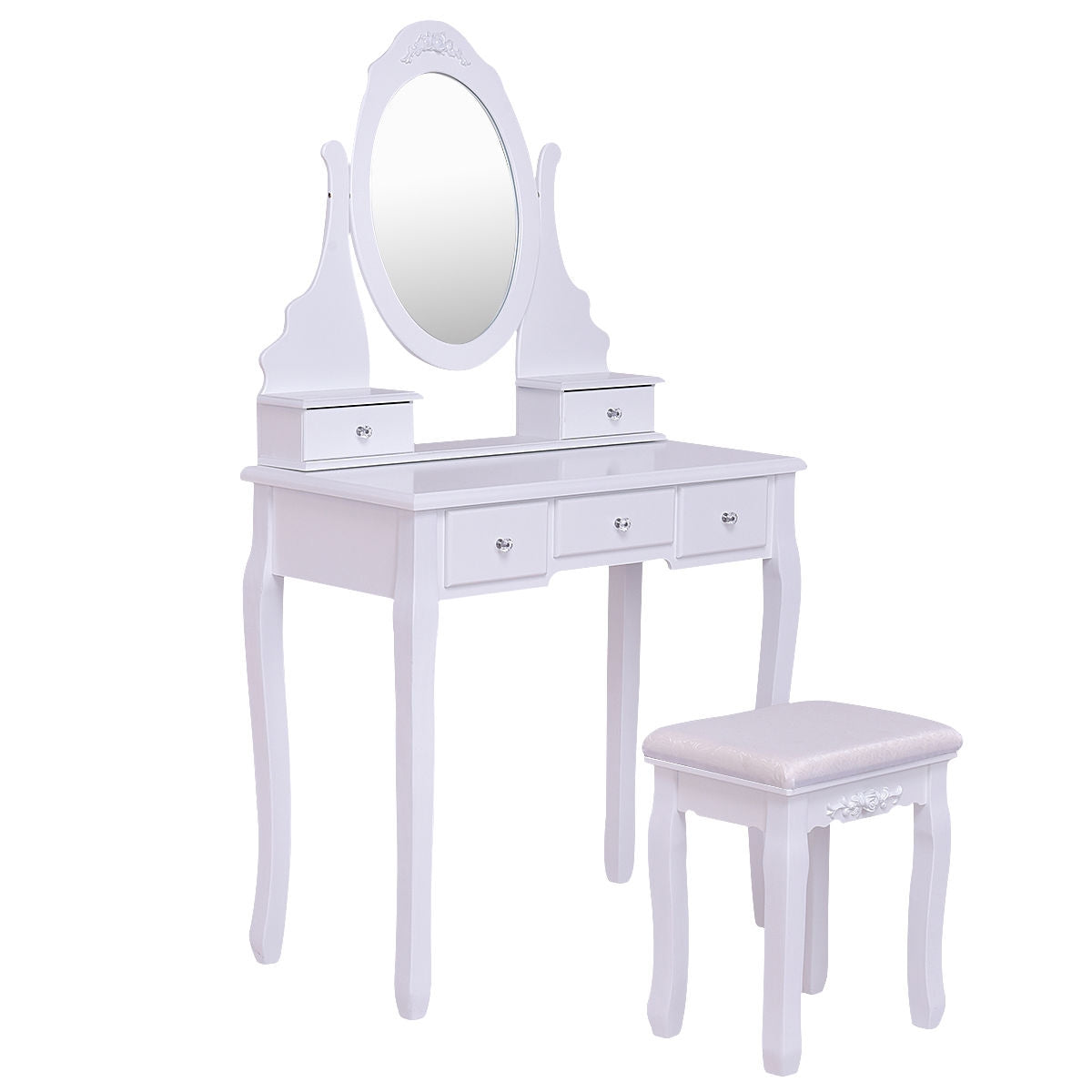 Wooden Vanity Set With 360° Rotating Mirror, Cushioned Stool, White Bathroom Vanities at Gallery Canada
