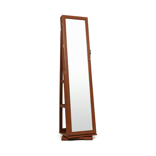 360° Rotatable Armoire, 2-in-1 Lockable Mirrored Jewelry Cabinet, Brown