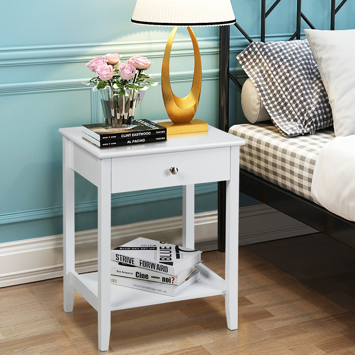 Set Of 2 Wooden Bedside Tables, White End & Side Tables at Gallery Canada