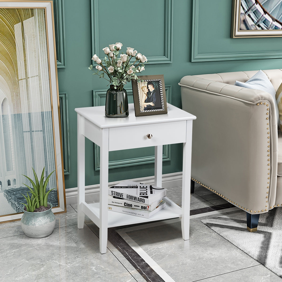 Set Of 2 Wooden Bedside Tables, White End & Side Tables at Gallery Canada