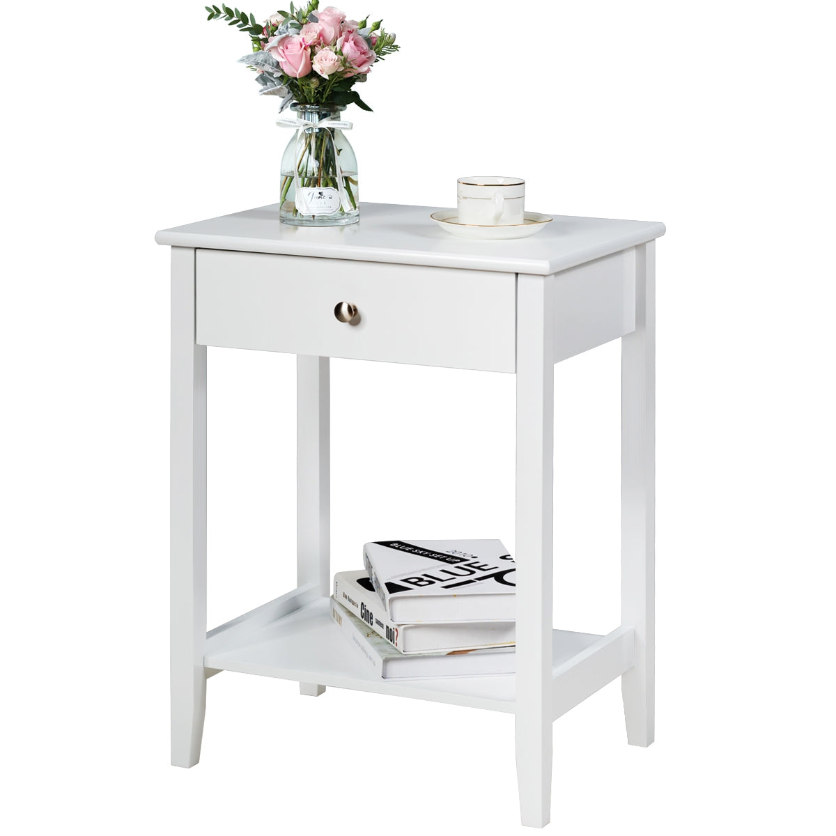 Set Of 2 Wooden Bedside Tables, White End & Side Tables at Gallery Canada