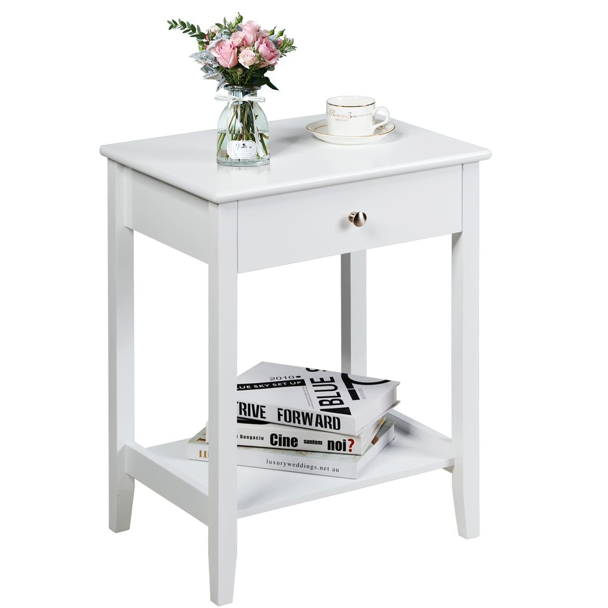 Set Of 2 Wooden Bedside Tables, White End & Side Tables at Gallery Canada
