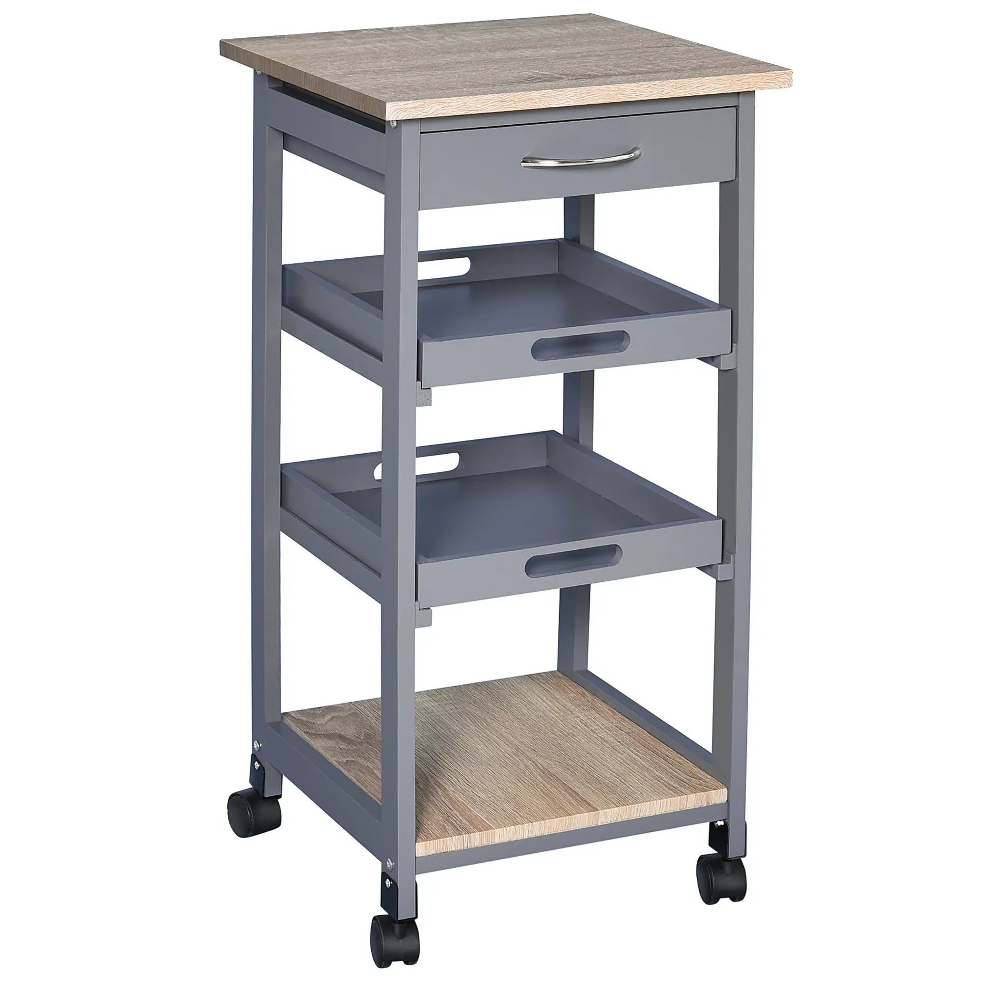 Kitchen Island Rolling Cart with Drawer, Grey Kitchen Islands & Kitchen Carts Grey, Oak Veneered Top at Gallery Canada