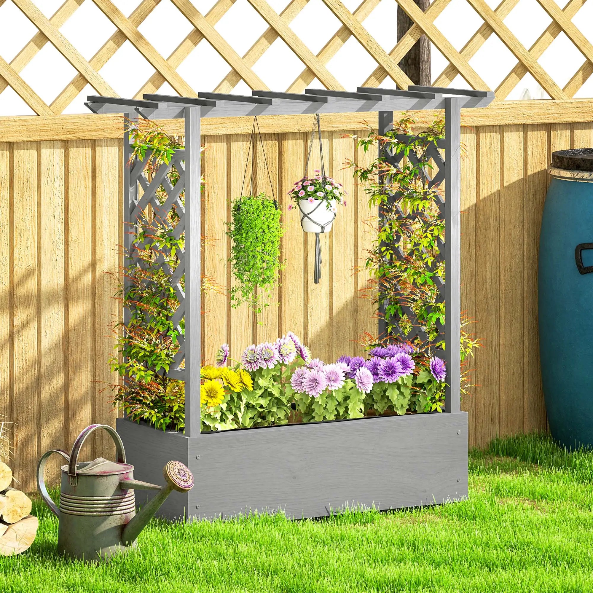 Wooden Raised Garden Bed with Trellis, Outdoor Planter Box, Drainage Holes Raised Garden Beds at Gallery Canada