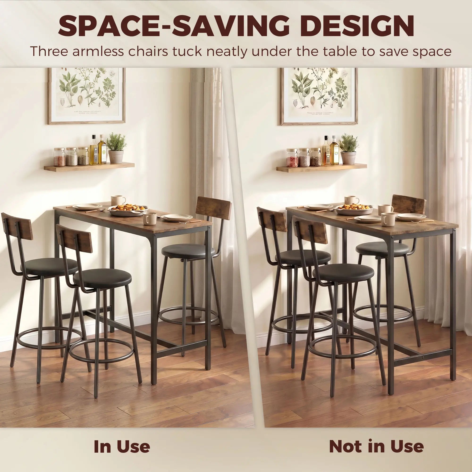 Bar Table Set, 4 PU Cushioned Barstools, Rustic Brown Bar Sets at Gallery Canada