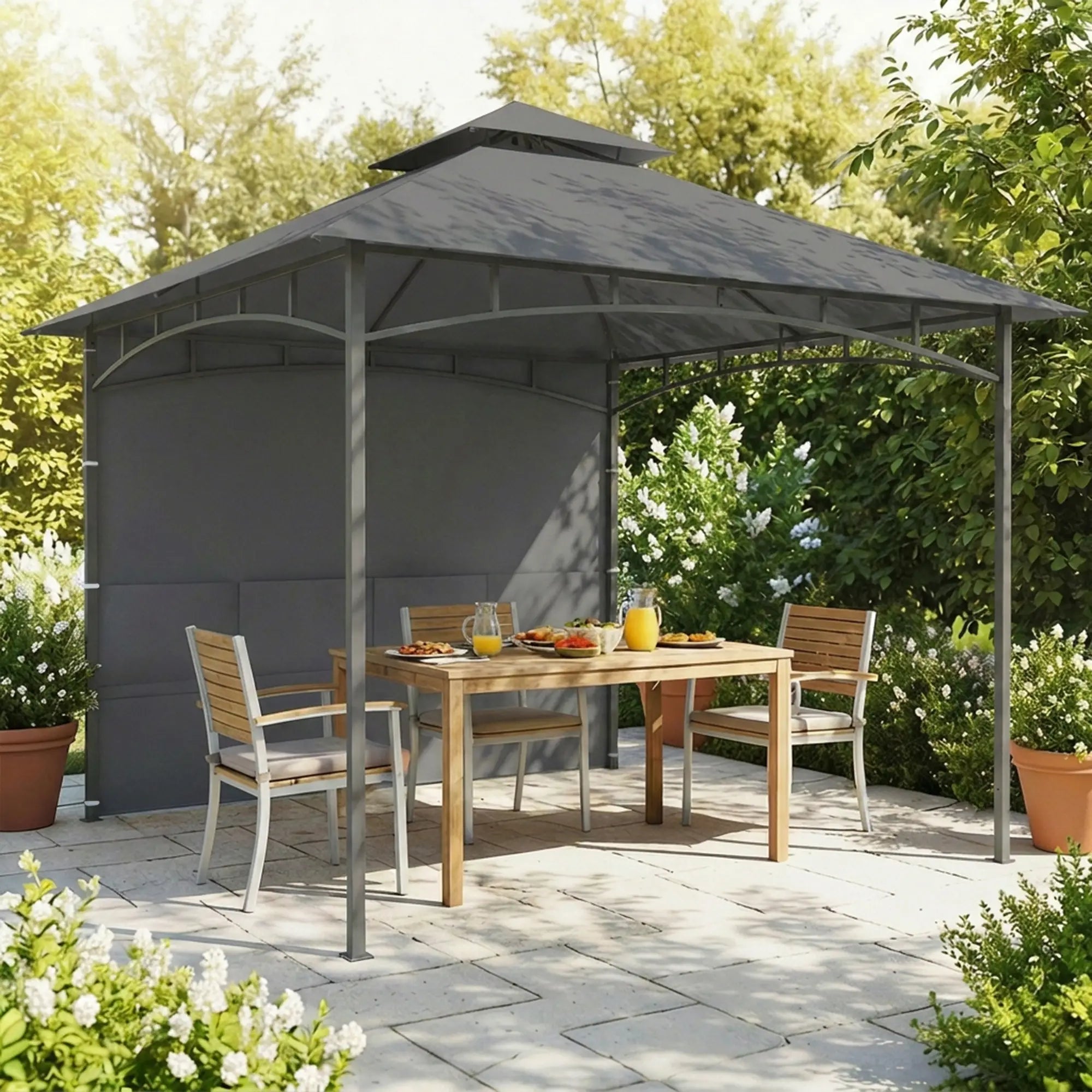 10' x 10' Dark Grey Patio Gazebo, Double Roof Canopy Shelter With Storage, Dark Grey Gazebos at Gallery Canada