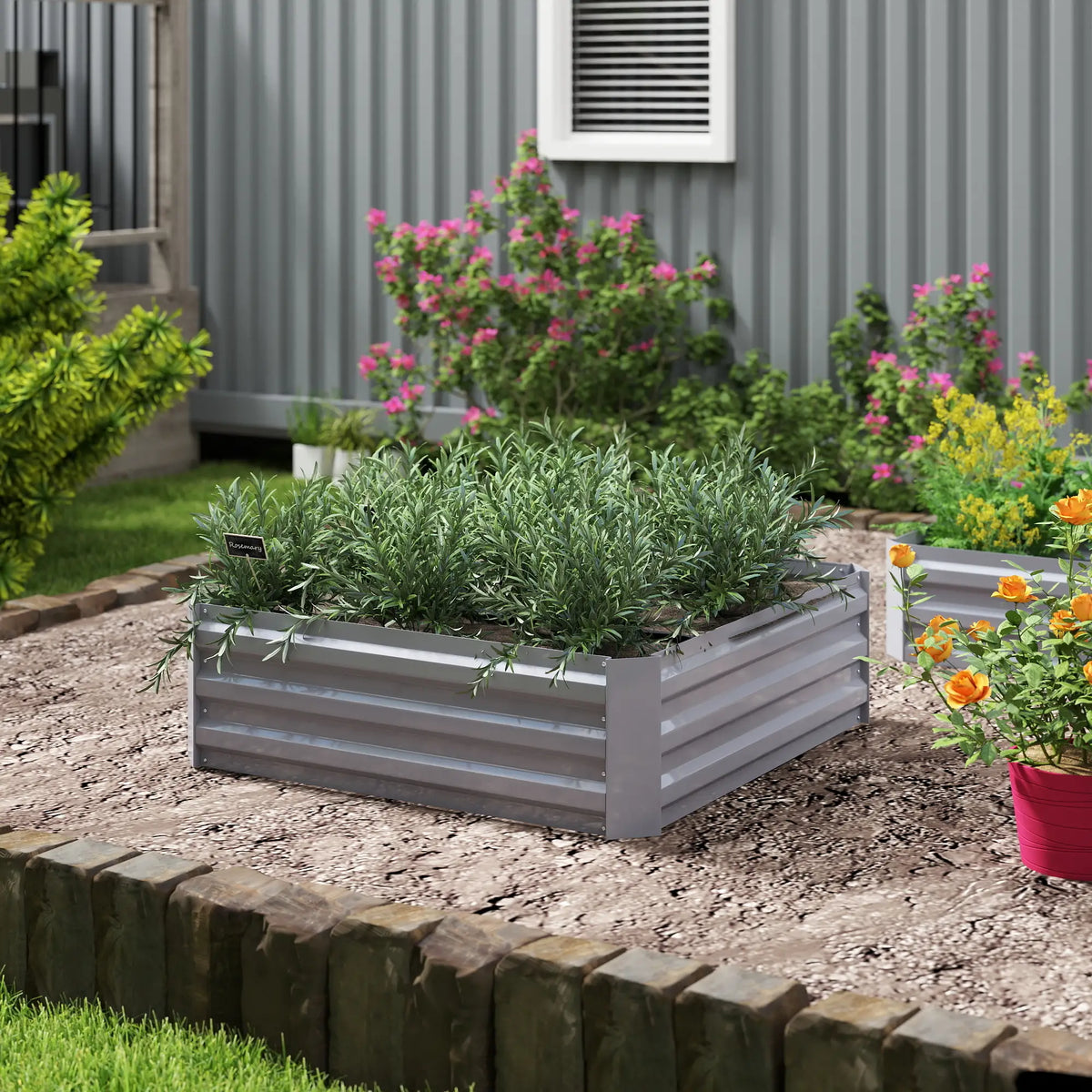 39" x 39" x 12" Raised Garden Bed Set, Elevated Planter Box, Galvanized Steel Frame, Grey Galvanized Planter Boxes at Gallery Canada