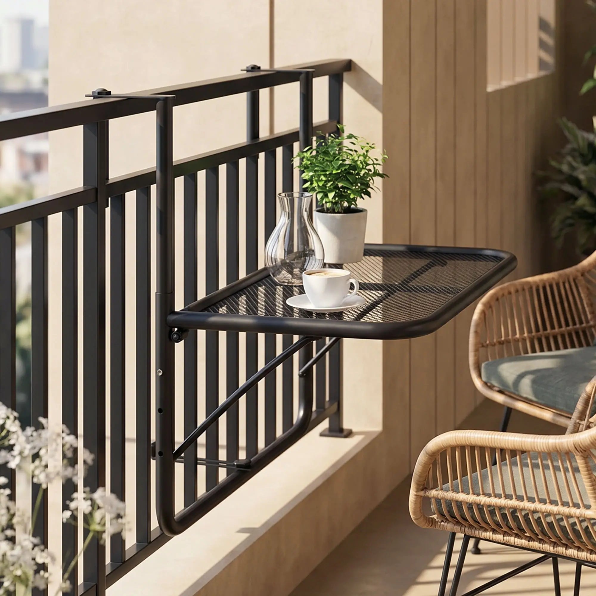 Adjustable Balcony Hanging Railing Table, Metal Mounting Mini Wall Desk, Black Balcony Table Hanging at Gallery Canada