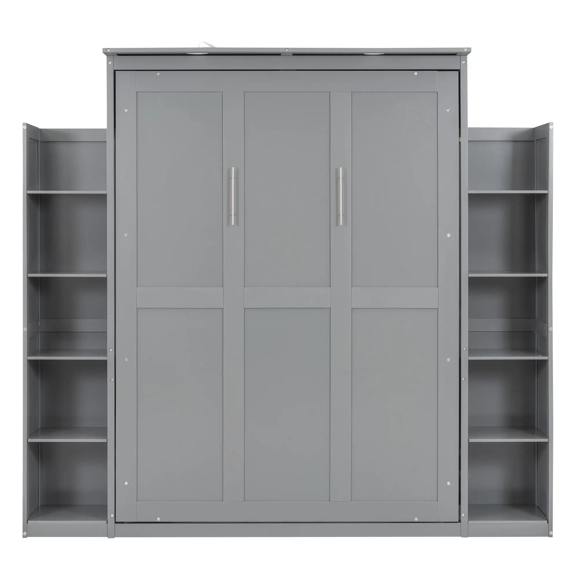 Murphy Bed with Shelves, LED Lights, Space-Saving Wall Bed, 91