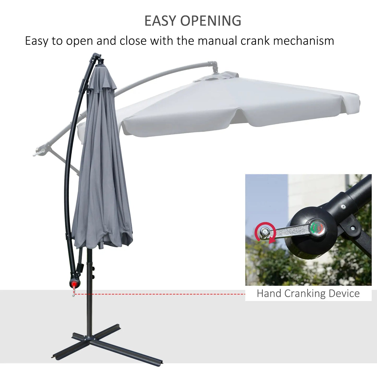 9FT Offset Hanging Patio Umbrella, Easy Tilt, Cross Base, 8 Ribs, Dark Grey Cantilever Umbrellas at Gallery Canada